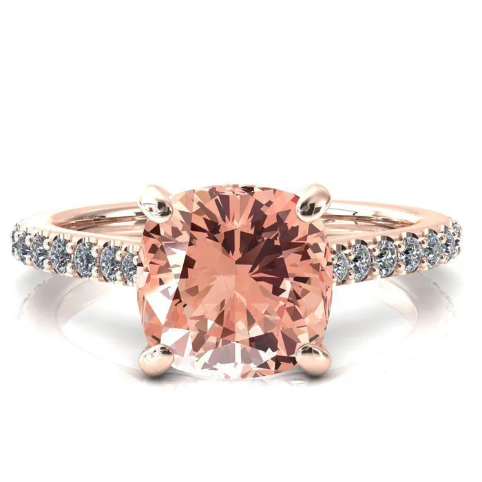 Fire Brilliance Rings Kelsy Cushion Champagne Sapphire 4 Prong 34 Shared Scalloped Inverted Cathedral Ring