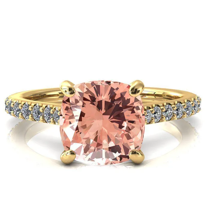 Fire Brilliance Rings Kelsy Cushion Champagne Sapphire 4 Prong 34 Shared Scalloped Inverted Cathedral Ring