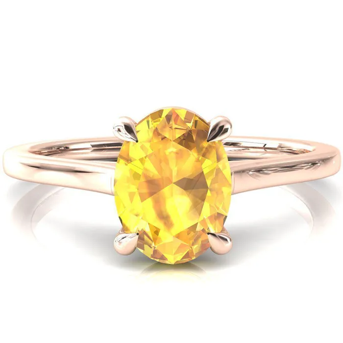 Fire Brilliance Rings Lizzy Oval Yellow Sapphire 4 Claw Prong Cathedral Engagement Ring