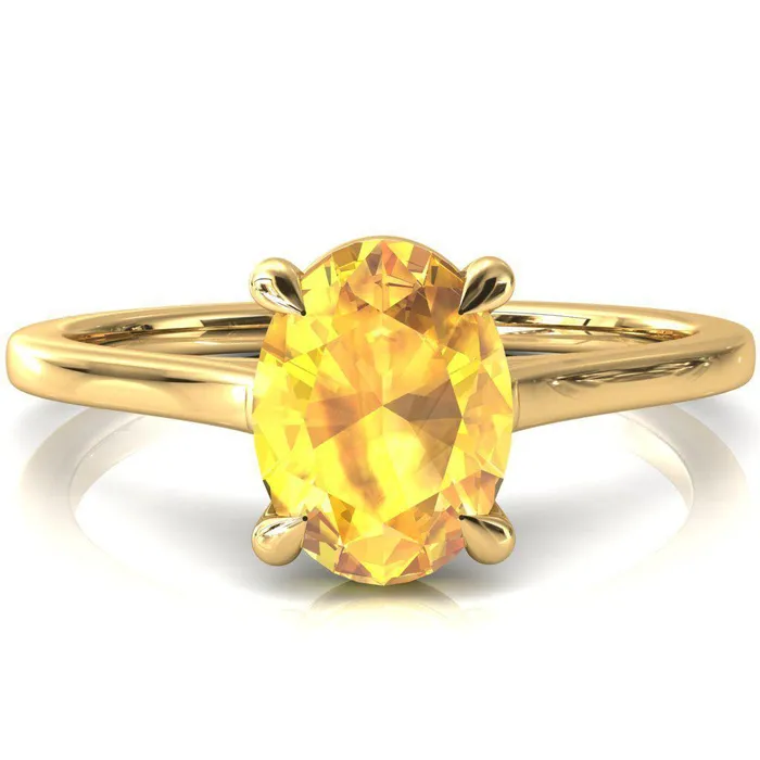 Fire Brilliance Rings Lizzy Oval Yellow Sapphire 4 Claw Prong Cathedral Engagement Ring