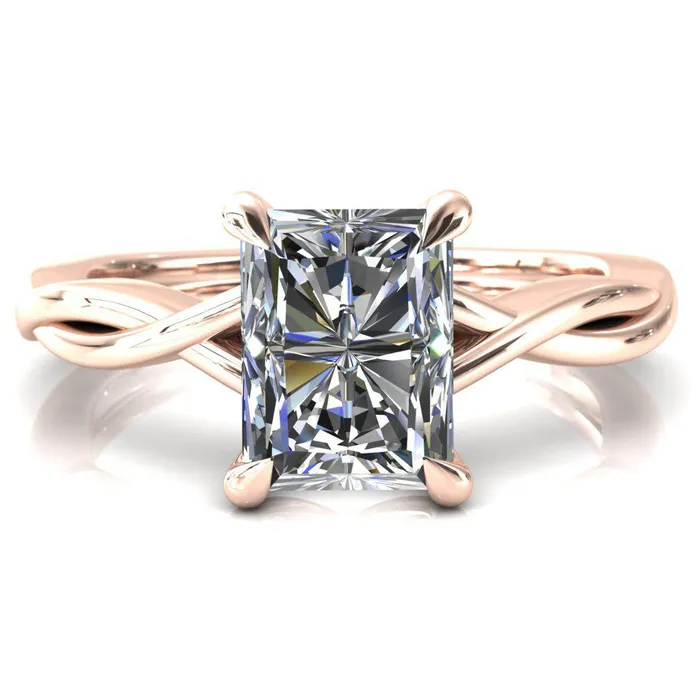 Fire Brilliance Rings Lucia Radiant Moissanite 4 Claw Prong 12 Infinity Solitaire Ring Engagement Ring