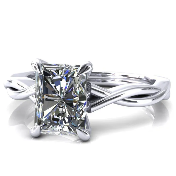 Fire Brilliance Rings Lucia Radiant Moissanite 4 Claw Prong 12 Infinity Solitaire Ring Engagement Ring