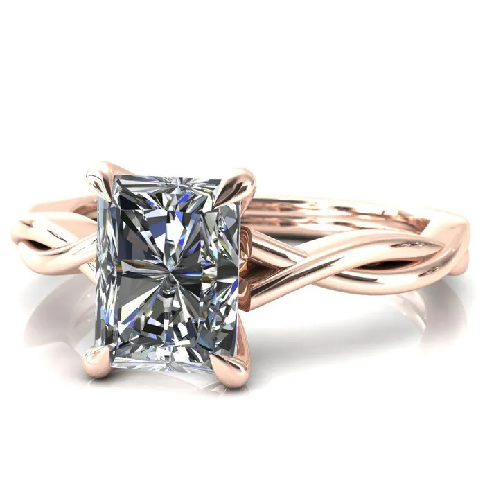 Fire Brilliance Rings Lucia Radiant Moissanite 4 Claw Prong 12 Infinity Solitaire Ring Engagement Ring