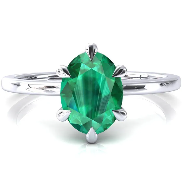 Fire Brilliance Rings Lyla Oval Emerald 6 Claw Prong Single Rail Solitaire Ring Fire Brilliance Rings Lyla Oval Emerald 6 Claw Prong Single Rail Solitaire Ring