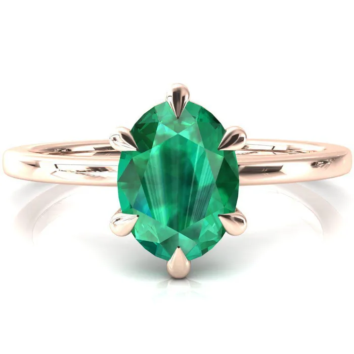 Fire Brilliance Rings Lyla Oval Emerald 6 Claw Prong Single Rail Solitaire Ring