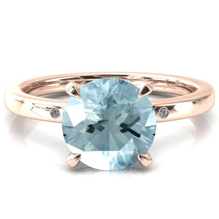 Fire Brilliance Rings Maise Round Aqua Blue Spinel 4 Prong Diamond Accent Engagement Ring
