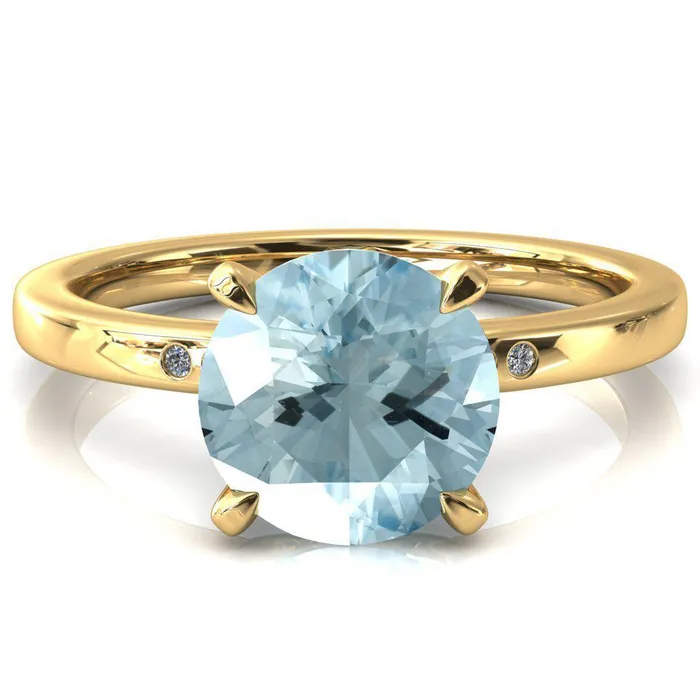 Fire Brilliance Rings Maise Round Aqua Blue Spinel 4 Prong Diamond Accent Engagement Ring