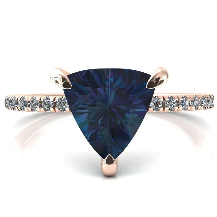 Fire Brilliance Rings Mayeli Trillion Alexandrite 3 Claw Prong Micro Pave Diamond Sides Engagement Ring