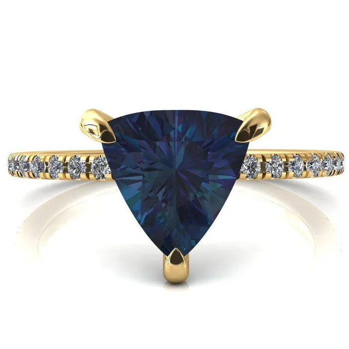 Fire Brilliance Rings Mayeli Trillion Alexandrite 3 Claw Prong Micro Pave Diamond Sides Engagement Ring