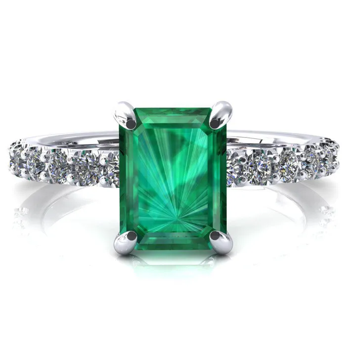 Fire Brilliance Rings Mylene Emerald Emerald 4 Prong Sculptural Half Eternity Diamond Engagement Ring Fire Brilliance Rings Mylene Emerald Emerald 4 Prong Sculptural Half Eternity Diamond Engagement Ring