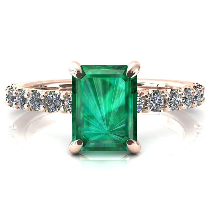 Fire Brilliance Rings Mylene Emerald Emerald 4 Prong Sculptural Half Eternity Diamond Engagement Ring