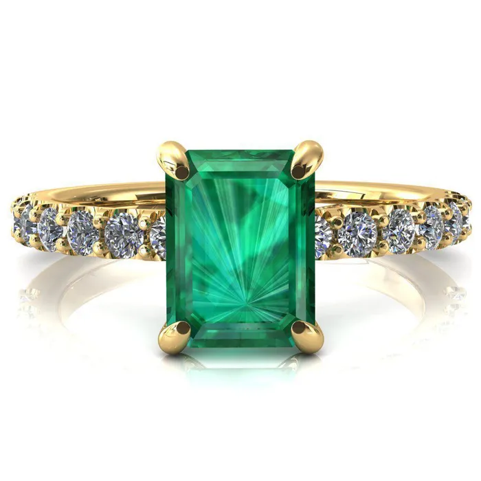 Fire Brilliance Rings Mylene Emerald Emerald 4 Prong Sculptural Half Eternity Diamond Engagement Ring