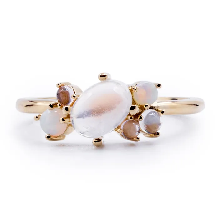 Fire Brilliance Rings Natural Opal Moonstone Quartz MultiStone Ring