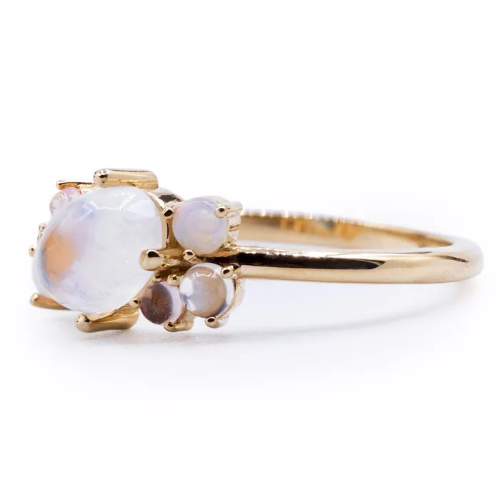 Fire Brilliance Rings Natural Opal Moonstone Quartz MultiStone Ring