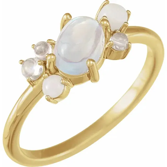Fire Brilliance Rings Natural Opal Moonstone Quartz MultiStone Ring