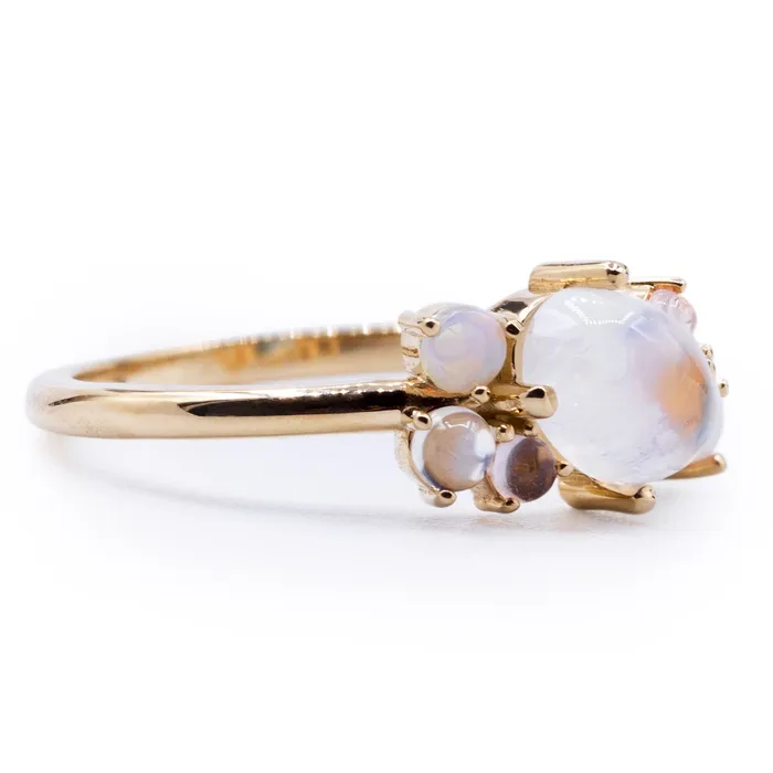 Fire Brilliance Rings Natural Opal Moonstone Quartz MultiStone Ring