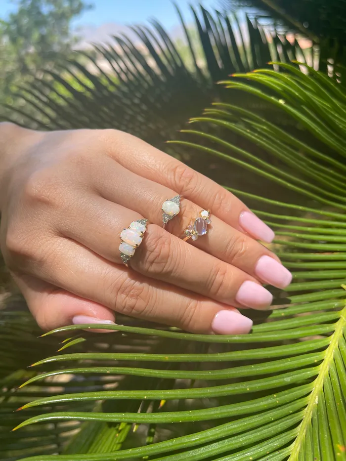 Fire Brilliance Rings Natural Opal Moonstone Quartz MultiStone Ring