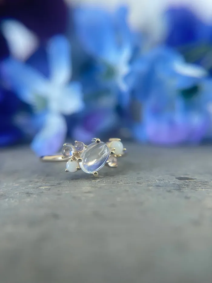 Fire Brilliance Rings Natural Opal Moonstone Quartz MultiStone Ring