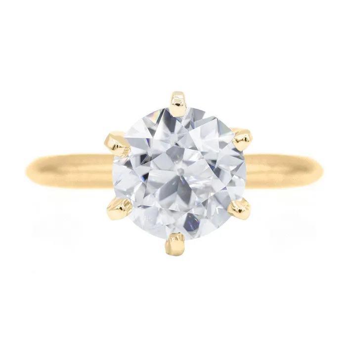 Fire Brilliance Rings Old European Cut OEC Round Moissanite 14K or 18K Yellow Gold 6 Prongs Solitaire Ring Fire Brilliance Rings Old European Cut OEC Round Moissanite 14K or 18K Yellow Gold 6 Prongs Solitaire Ring