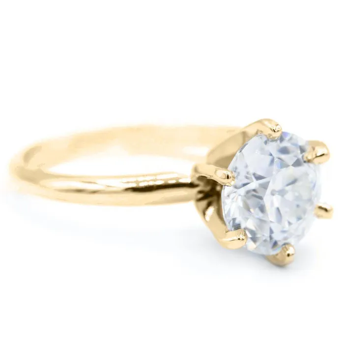 Fire Brilliance Rings Old European Cut OEC Round Moissanite 14K or 18K Yellow Gold 6 Prongs Solitaire Ring