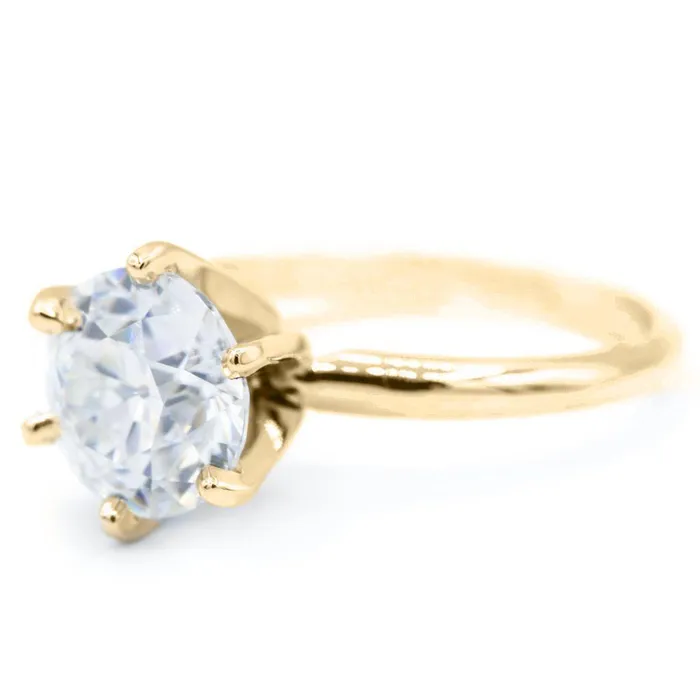 Fire Brilliance Rings Old European Cut OEC Round Moissanite 14K or 18K Yellow Gold 6 Prongs Solitaire Ring