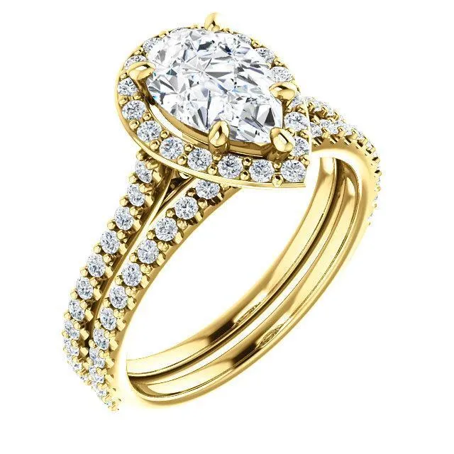 Fire Brilliance Rings Pear Moissanite Diamond Accent Ice Halo Bezel Ring Fire Brilliance Rings Pear Moissanite Diamond Accent Ice Halo Bezel Ring