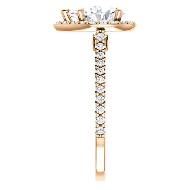 Fire Brilliance Rings Pear Moissanite Diamond Accent Ice Halo Bezel Ring