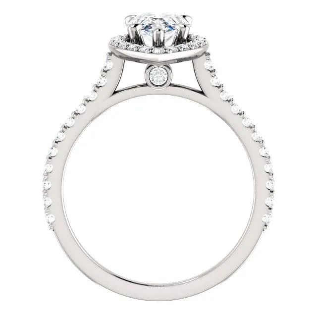 Fire Brilliance Rings Pear Moissanite Diamond Accent Ice Halo Bezel Ring