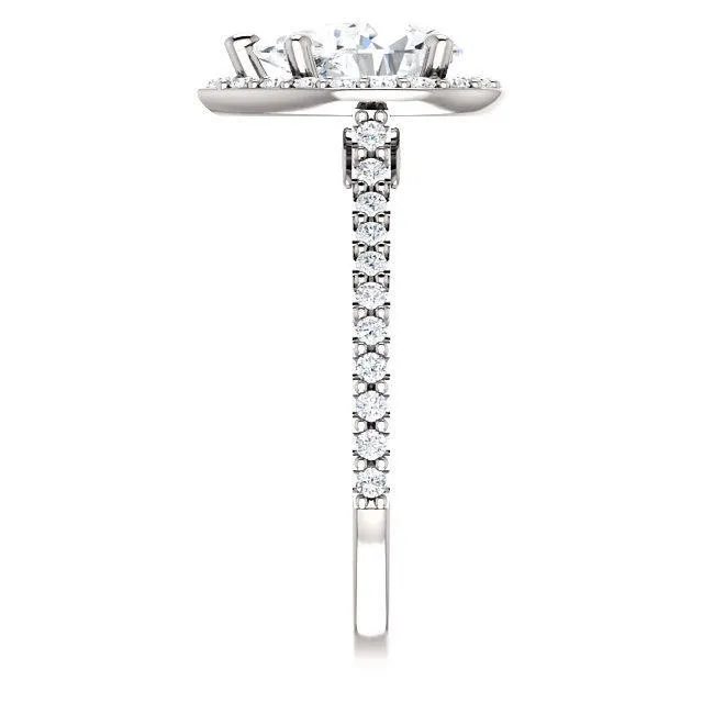 Fire Brilliance Rings Pear Moissanite Diamond Accent Ice Halo Bezel Ring
