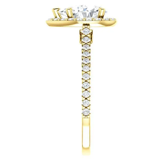 Fire Brilliance Rings Pear Moissanite Diamond Accent Ice Halo Bezel Ring