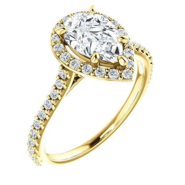 Fire Brilliance Rings Pear Moissanite Diamond Accent Ice Halo Bezel Ring