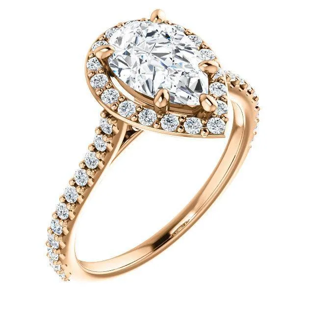 Fire Brilliance Rings Pear Moissanite Diamond Accent Ice Halo Bezel Ring