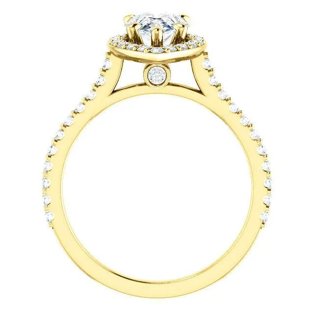 Fire Brilliance Rings Pear Moissanite Diamond Accent Ice Halo Bezel Ring