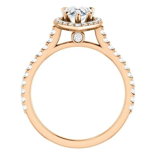 Fire Brilliance Rings Pear Moissanite Diamond Accent Ice Halo Bezel Ring
