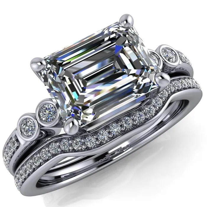 Fire Brilliance Rings Philippa Emerald Center Stone 4 Prong Under Bezel Multi Stone Engagement Ring Fire Brilliance Rings Philippa Emerald Center Stone 4 Prong Under Bezel Multi Stone Engagement Ring