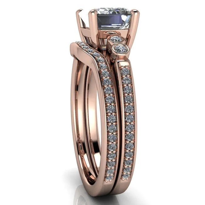 Fire Brilliance Rings Philippa Emerald Center Stone 4 Prong Under Bezel Multi Stone Engagement Ring