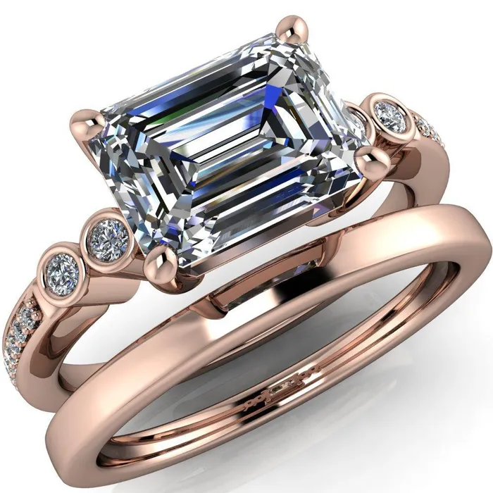Fire Brilliance Rings Philippa Emerald Center Stone 4 Prong Under Bezel Multi Stone Engagement Ring