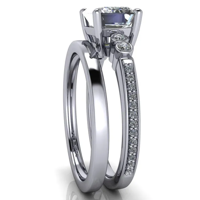 Fire Brilliance Rings Philippa Emerald Center Stone 4 Prong Under Bezel Multi Stone Engagement Ring