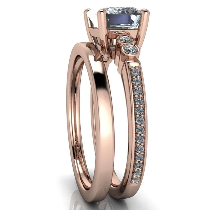 Fire Brilliance Rings Philippa Emerald Center Stone 4 Prong Under Bezel Multi Stone Engagement Ring