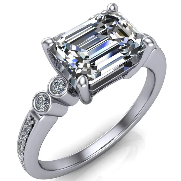 Fire Brilliance Rings Philippa Emerald Center Stone 4 Prong Under Bezel Multi Stone Engagement Ring