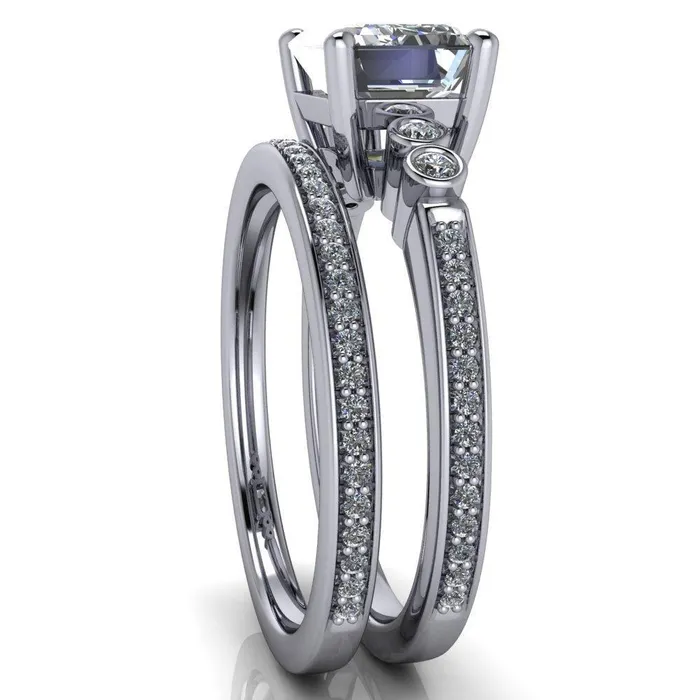 Fire Brilliance Rings Philippa Emerald Center Stone 4 Prong Under Bezel Multi Stone Engagement Ring