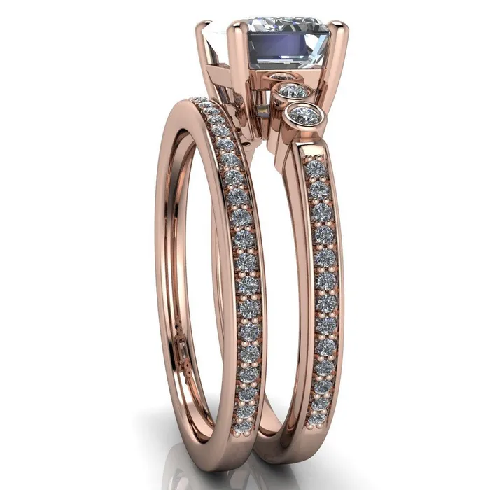 Fire Brilliance Rings Philippa Emerald Center Stone 4 Prong Under Bezel Multi Stone Engagement Ring