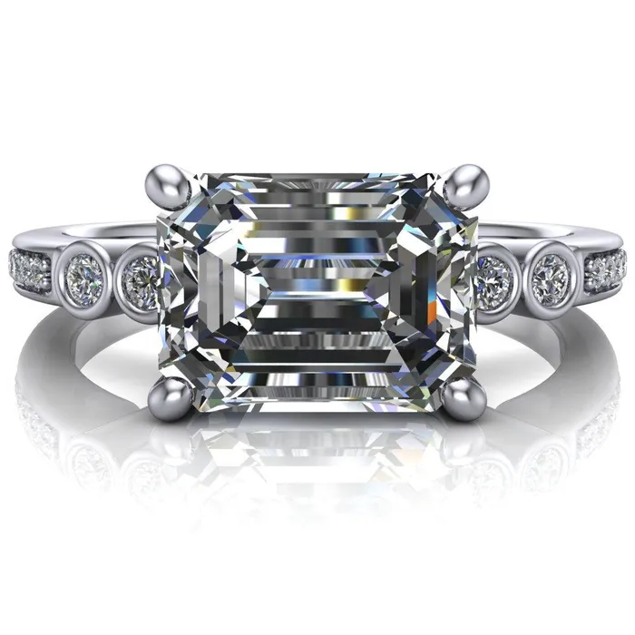 Fire Brilliance Rings Philippa Emerald Center Stone 4 Prong Under Bezel Multi Stone Engagement Ring