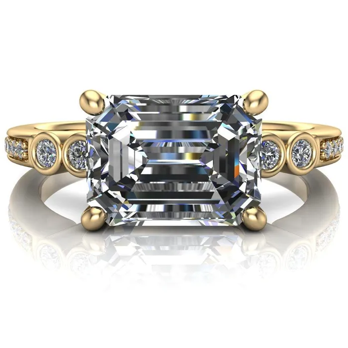 Fire Brilliance Rings Philippa Emerald Center Stone 4 Prong Under Bezel Multi Stone Engagement Ring