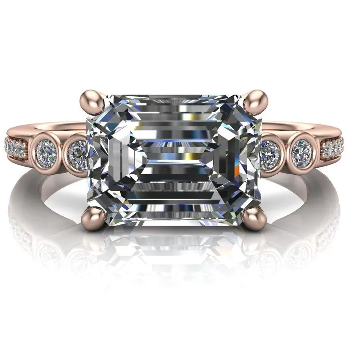 Fire Brilliance Rings Philippa Emerald Center Stone 4 Prong Under Bezel Multi Stone Engagement Ring