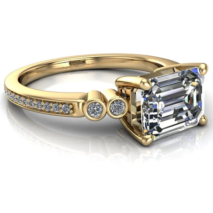 Fire Brilliance Rings Philippa Emerald Center Stone 4 Prong Under Bezel Multi Stone Engagement Ring