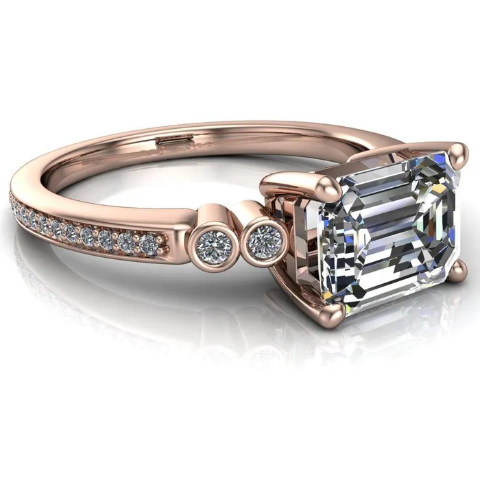 Fire Brilliance Rings Philippa Emerald Center Stone 4 Prong Under Bezel Multi Stone Engagement Ring