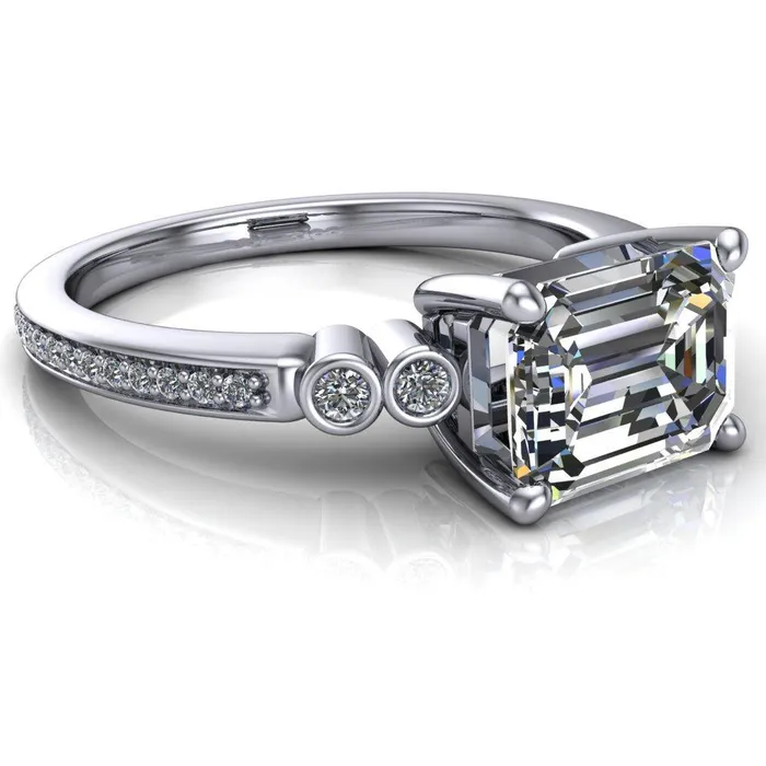 Fire Brilliance Rings Philippa Emerald Center Stone 4 Prong Under Bezel Multi Stone Engagement Ring
