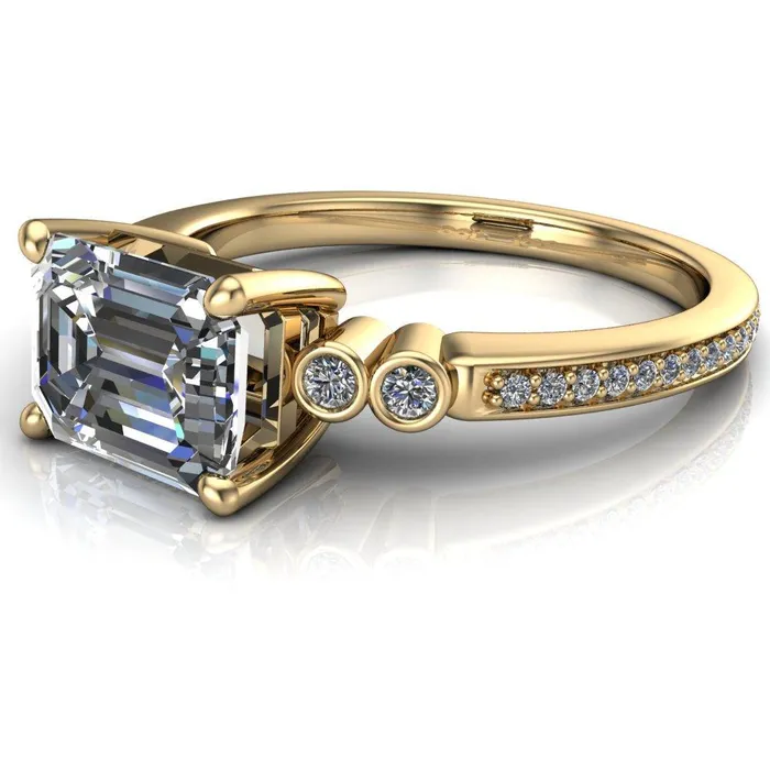 Fire Brilliance Rings Philippa Emerald Center Stone 4 Prong Under Bezel Multi Stone Engagement Ring