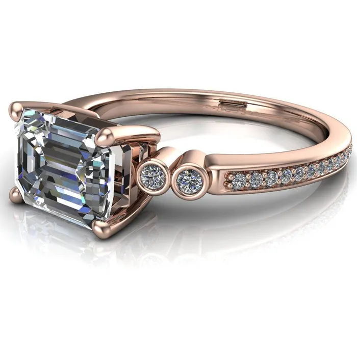 Fire Brilliance Rings Philippa Emerald Center Stone 4 Prong Under Bezel Multi Stone Engagement Ring
